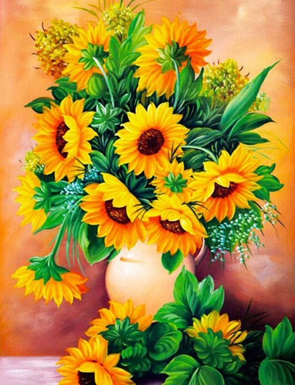 Zonnebloempotten en Zonnebloemen in de Grond Schilderen op Nummers