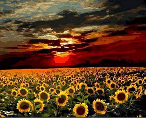 Zonnebloemveld bij Zonsondergang Schilderen op Nummers