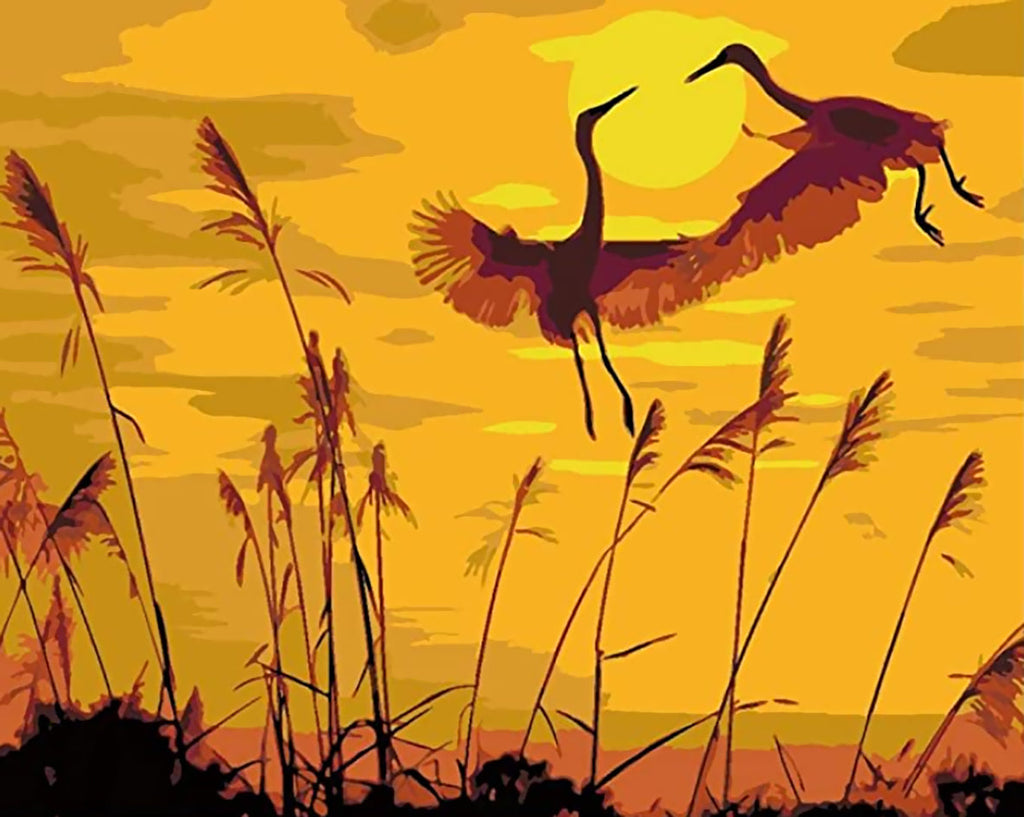 Zonsondergang en Twee Kranen Schilderen op Nummers