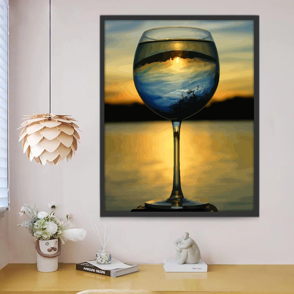 Zonsondergang in een Wijnglas Schilderen op Nummers