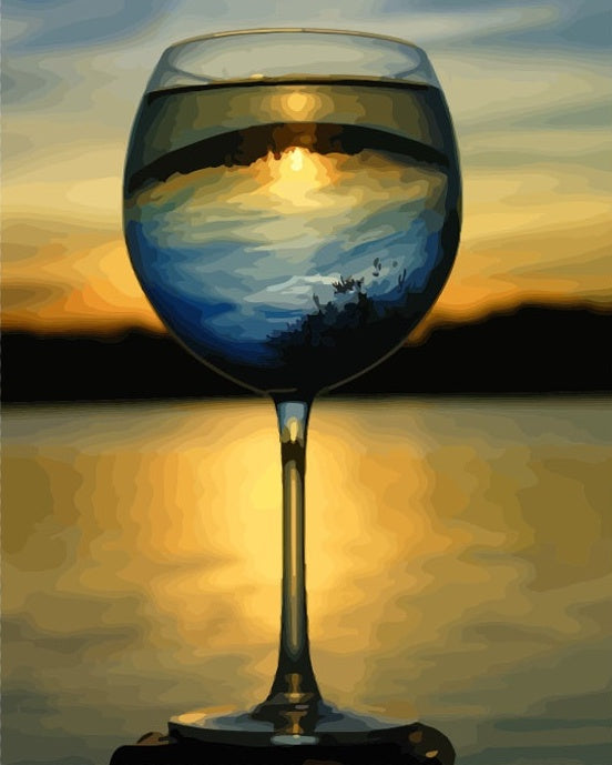 Zonsondergang in een Wijnglas Schilderen op Nummers