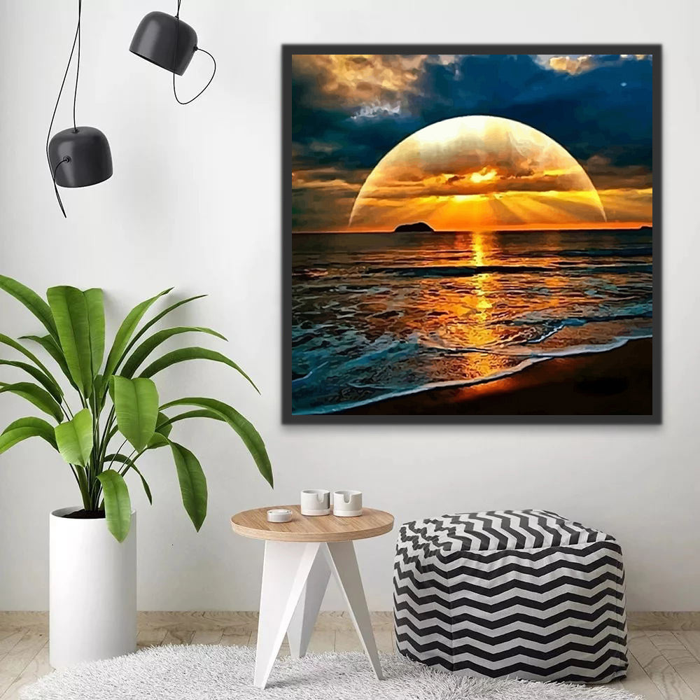 Zonsondergang op het Strand Schilderen op Nummers