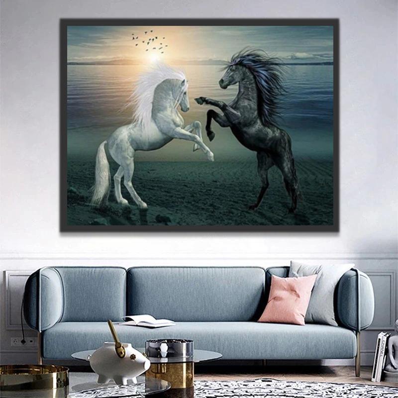 Zonsondergang Zee Paarden Schilderen op Nummers