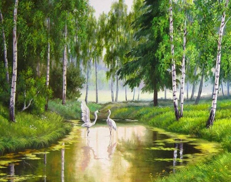Zwanen in het Bos Schilderen op Nummers