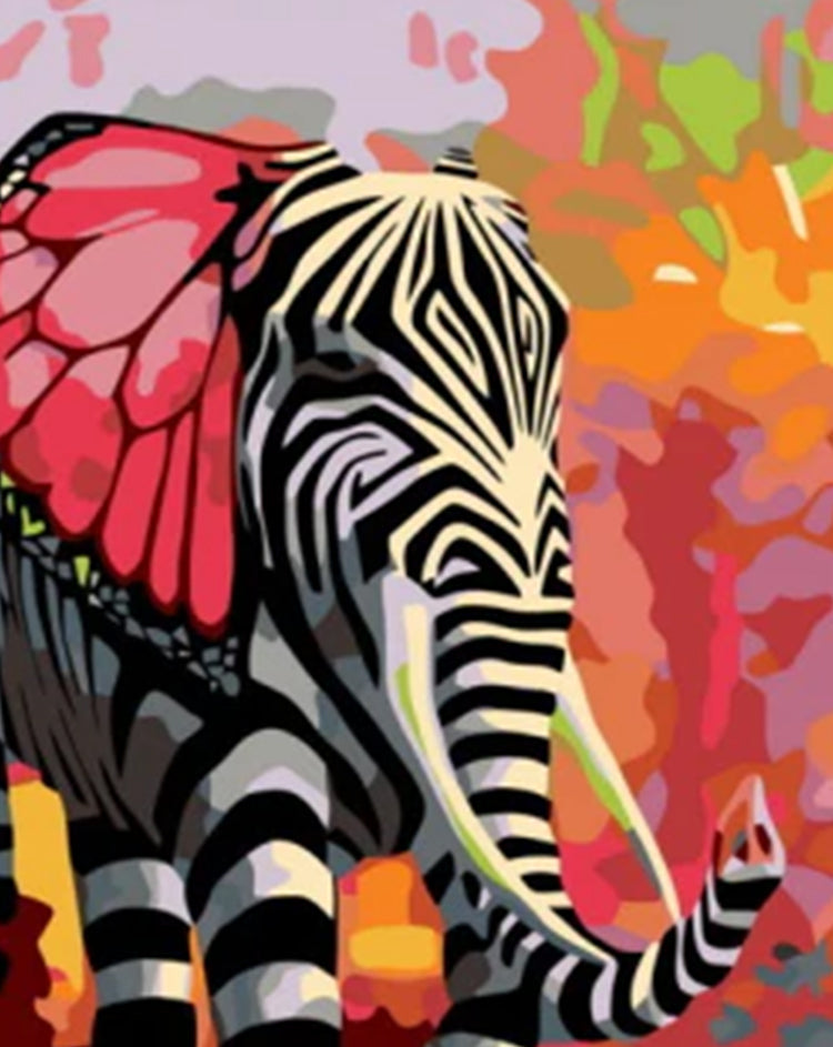 Zwart-wit Gestreepte Olifant Schilderen op Nummers