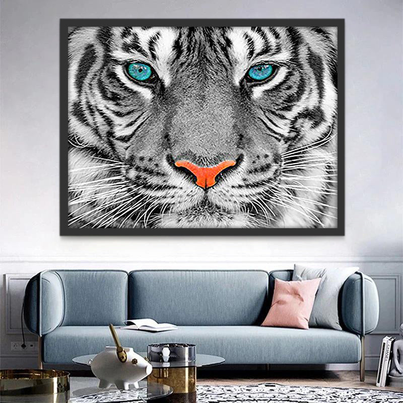 Zwart-Witte Tijger met Blauwe Ogen Schilderen op Nummers