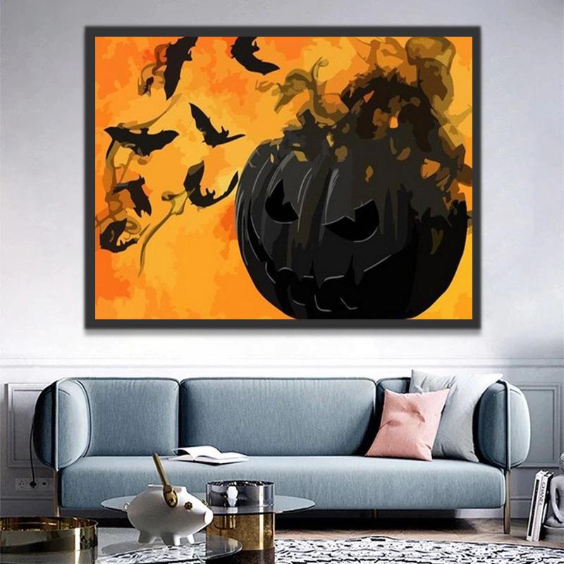 Zwarte Jack-o'-lantern en Vleermuizen Schilderen op Nummers