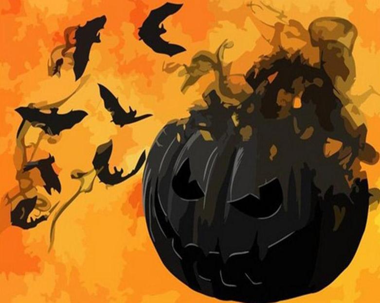 Zwarte Jack-o'-lantern en Vleermuizen Schilderen op Nummers