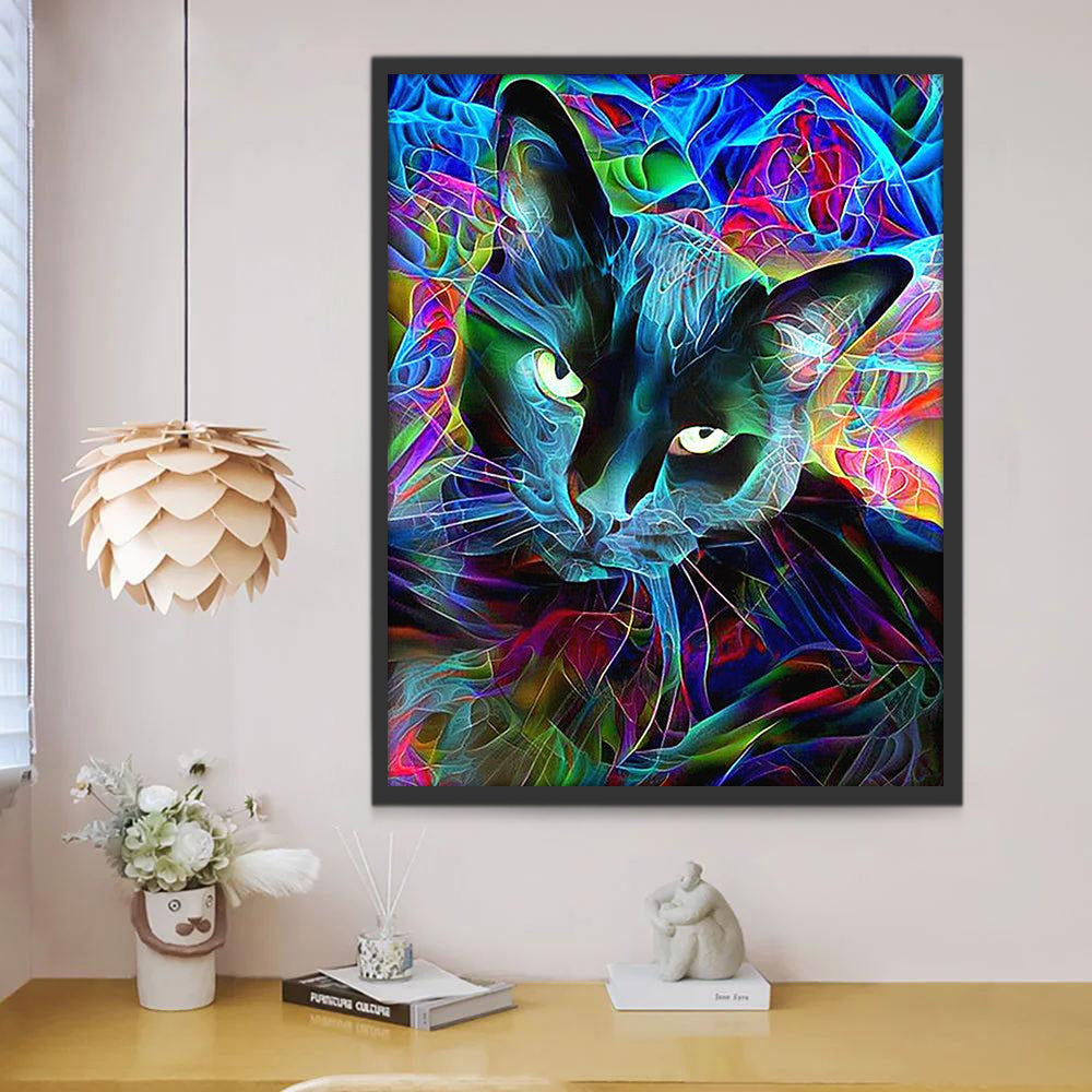 Zwarte Kat en Gekleurd Licht Schilderen op Nummers