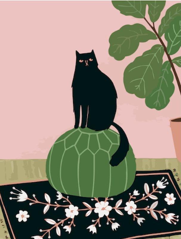Zwarte Kat op Groene Bal Schilderen op Nummers Kinderen