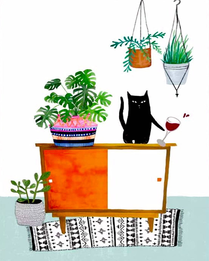 Zwarte Kat, Wijnglas, Planten Schilderen op Nummers