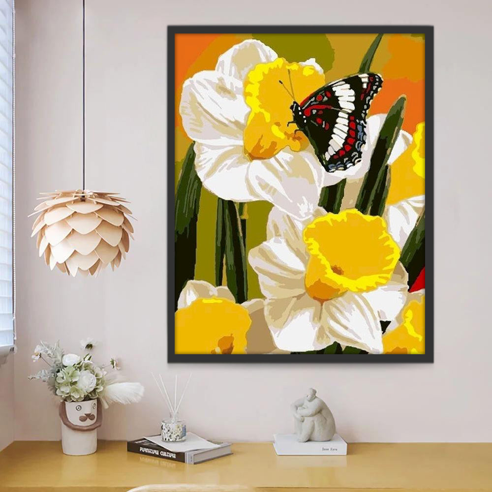 Zwarte Vlinder en Witte Bloemen Schilderen op Nummers