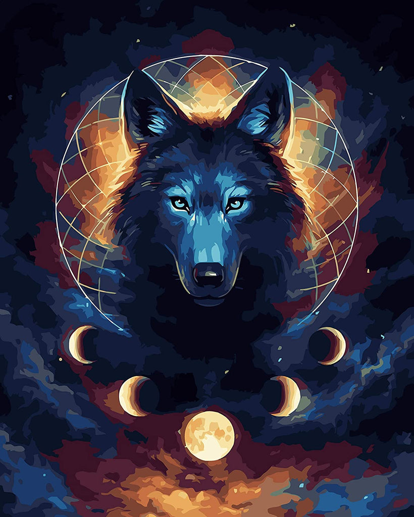 Zwarte Wolf en Maan Schilderen op Nummers