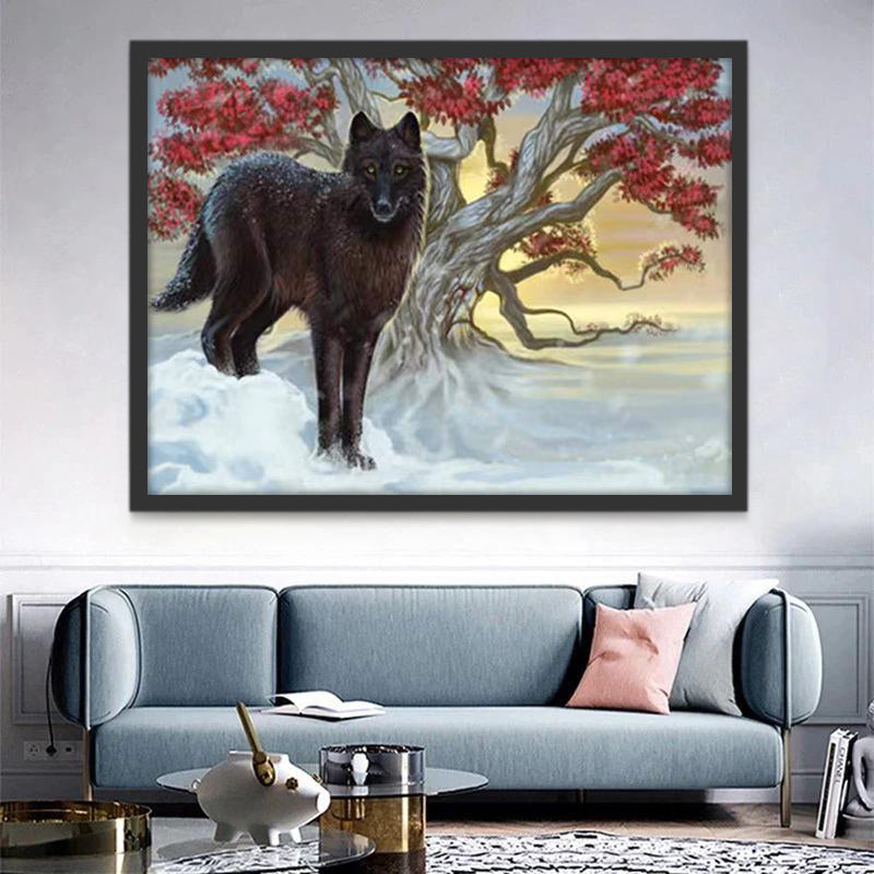 Zwarte Wolf onder de Boom Schilderen op Nummers