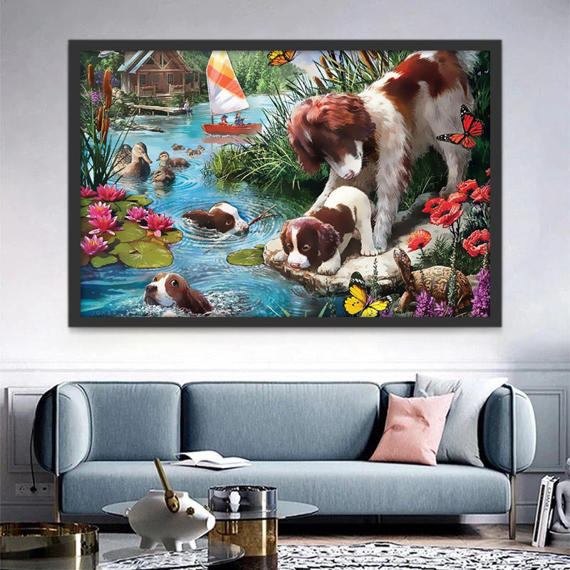 Zwemmende Honden Schilderen op Nummers